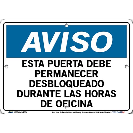 Vestil Polystyrene Sign, 7-1/2" Height, 10-1/2" Width, Polystyrene, Rectangle, Spanish SI-N-56-A-PS-040-S